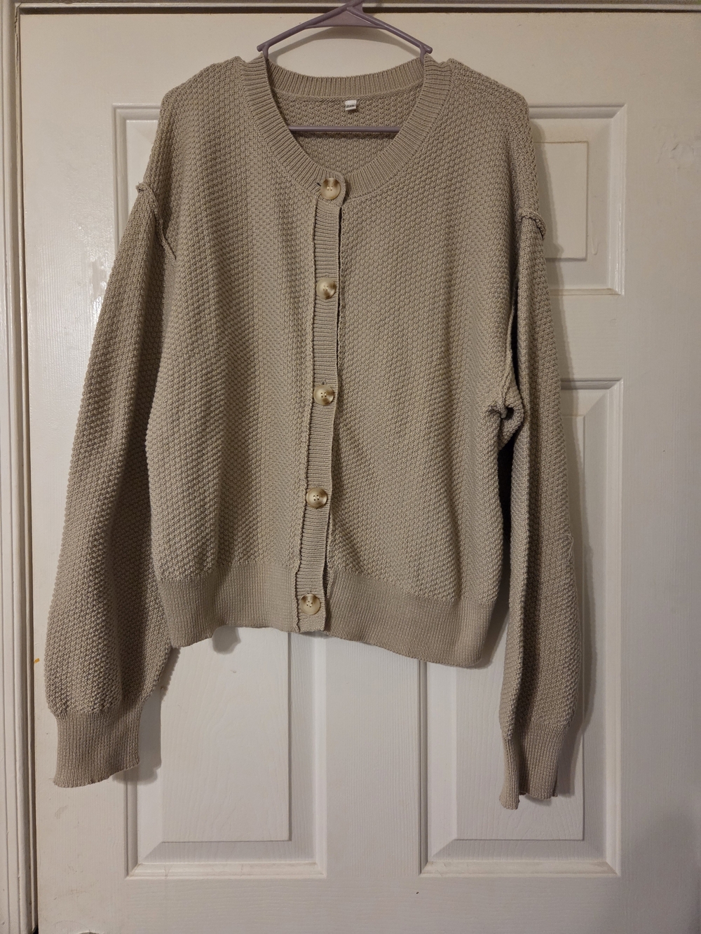 Beige Knit Button-Front Women's Cardigan Sweater
